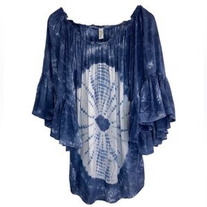 Elan blue & white tie dye one size coverup top for beach or swim